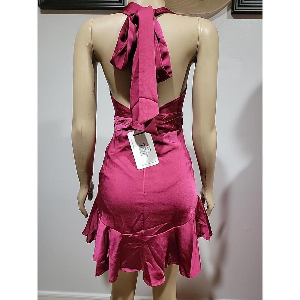 Here Comes The Sun AU 8/US S Halterneck Ruffle Hem Mini Dress Fuchsia NWT #X - Picture 5 of 13